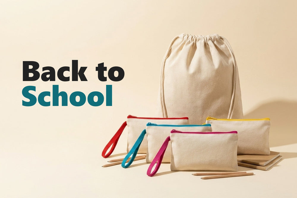 Back to School canvas drawstring backpack and colorful zippered pencil cases - Pamusan