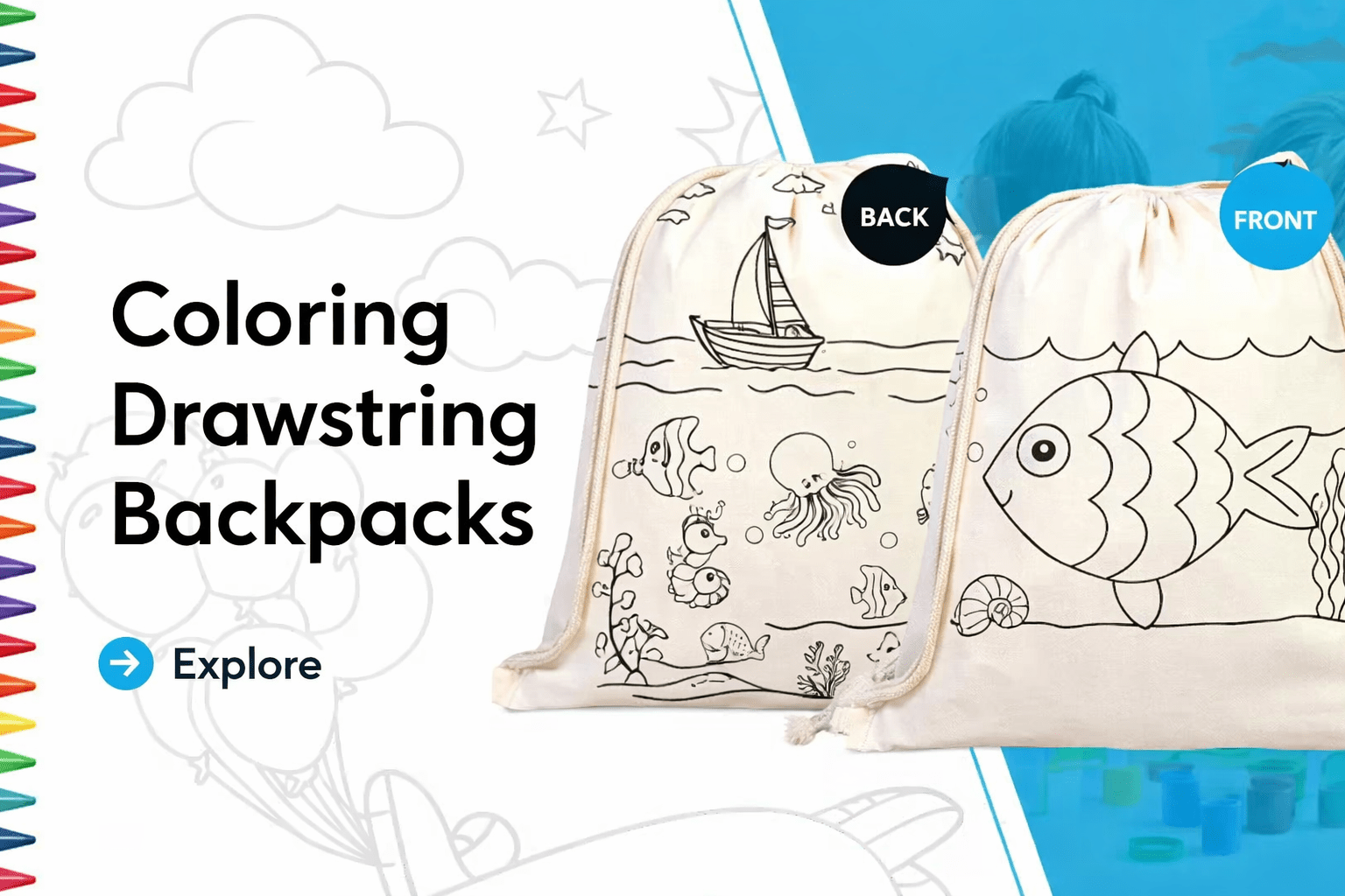 Colouring Drawstring Backpacks for Kids | Colour-In Bags