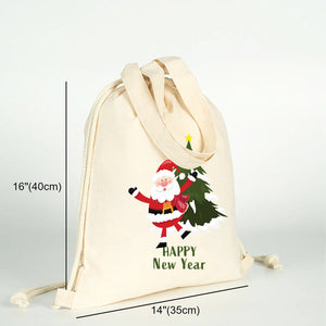 Christmas Drawstring Backpack Size 16" (40 cm) × 14" (35 cm) with Santa Happy New Year Print - Pamusan.com