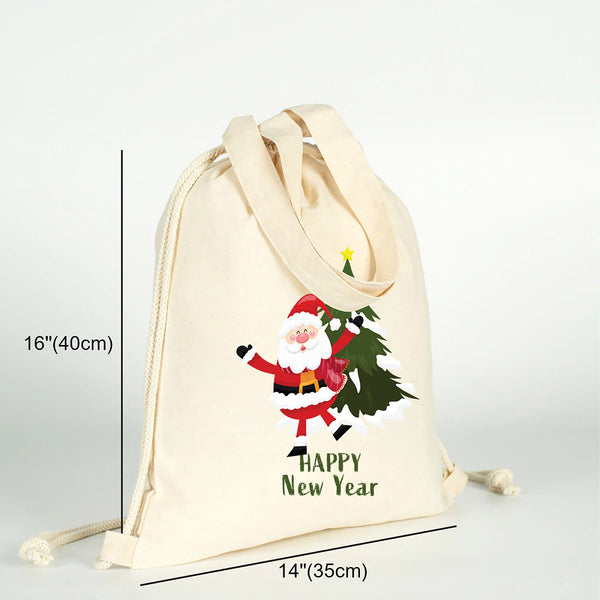 Christmas Drawstring Backpack Size 16" (40 cm) × 14" (35 cm) with Santa Happy New Year Print - Pamusan.com