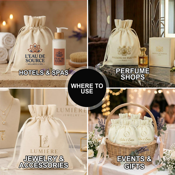 Personalized Natural Velvet Drawstring Pouch – 6" × 8" (15 × 20 cm) - Pamusan.com