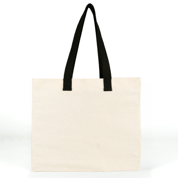 Large blank cotton tote bag side view showing 6 inch full gusset depth