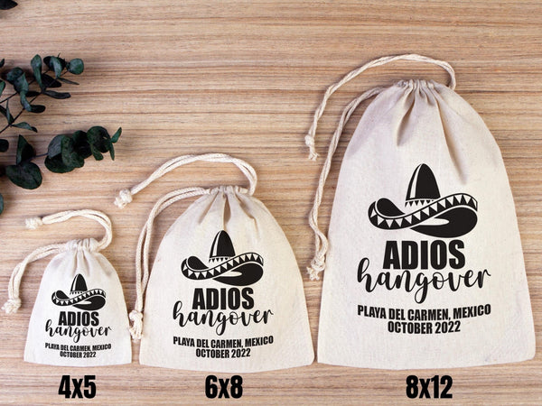 Adios Hangover Kit Bags - Raw Cotton Fabric - Party Recovery Kit Pouch - Pamusan.com