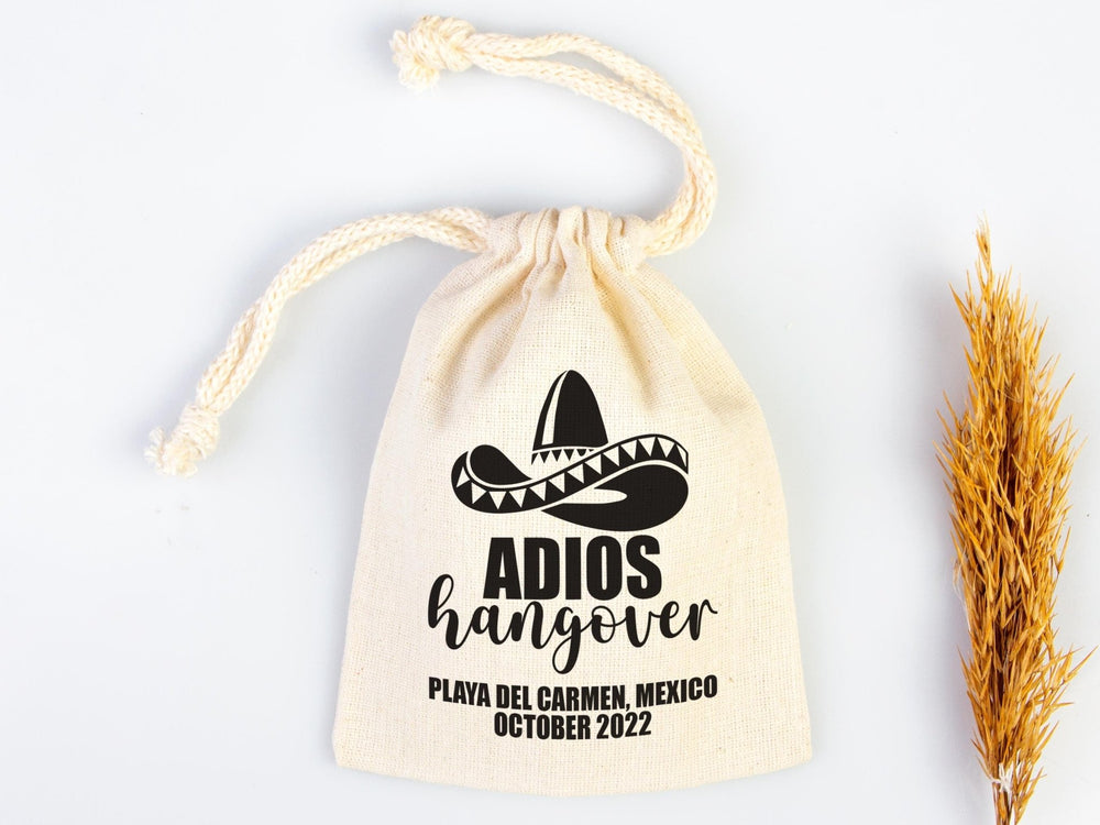 Adios Hangover Kit Bags - Raw Cotton Fabric - Party Recovery Kit Pouch - Pamusan.com