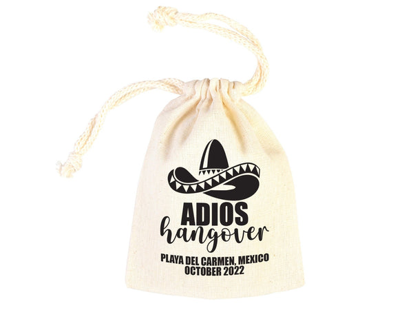 Adios Hangover Kit Bags - Raw Cotton Fabric - Party Recovery Kit Pouch - Pamusan.com
