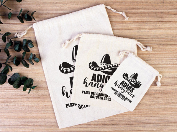 Adios Hangover Kit Bags - Raw Cotton Fabric - Party Recovery Kit Pouch - Pamusan.com