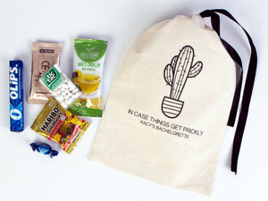 Bachelorette Birthday Party - Cotton Fabric Hangover bags with Black Ribbon - Wedding Recovery Kit - Pamusan.com