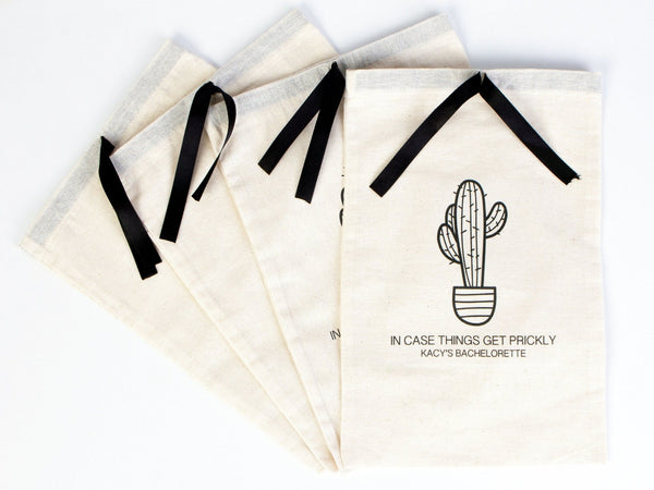 Bachelorette Birthday Party - Cotton Fabric Hangover bags with Black Ribbon - Wedding Recovery Kit - Pamusan.com