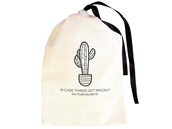 Bachelorette Birthday Party - Cotton Fabric Hangover bags with Black Ribbon - Wedding Recovery Kit - Pamusan.com