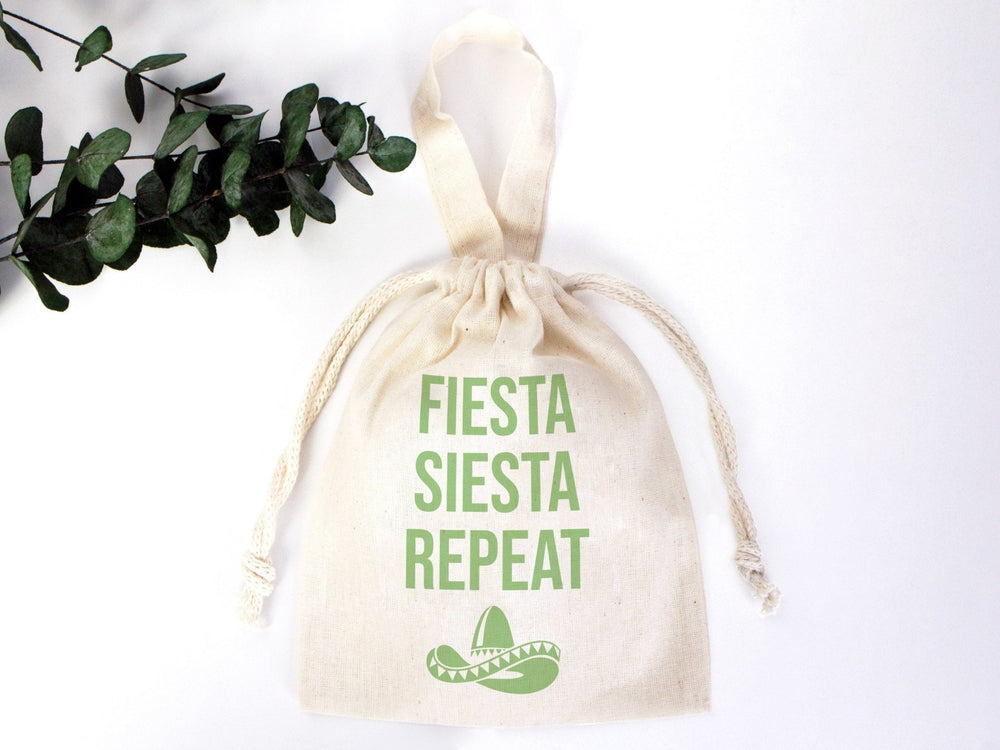Bachelorette Party Hangover Kit Bags - Fiesta Siesta - Raw Cotton - 6" x 8" - Recovery Survival - Pamusan.com