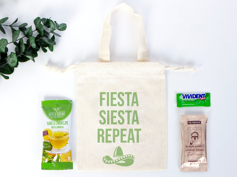 Bachelorette Party Hangover Kit Bags - Fiesta Siesta - Raw Cotton - 6" x 8" - Recovery Survival - Pamusan.com