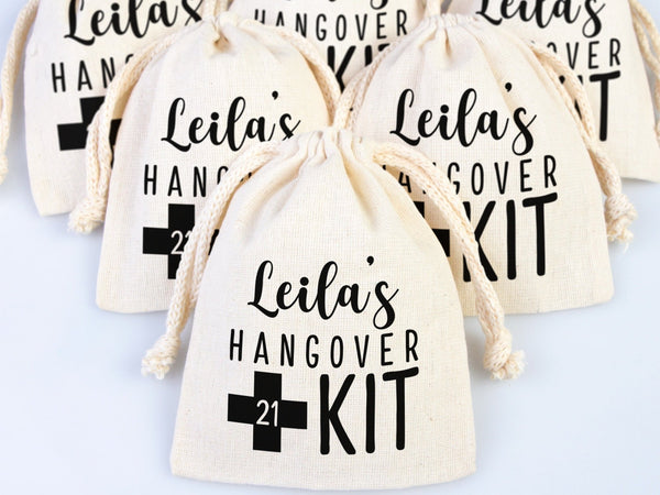 Birthday Hangover kit Bags, Recovery Kit Party Custom Name Print, Organic Cotton Drawstring Pouchs Bag - Pamusan.com