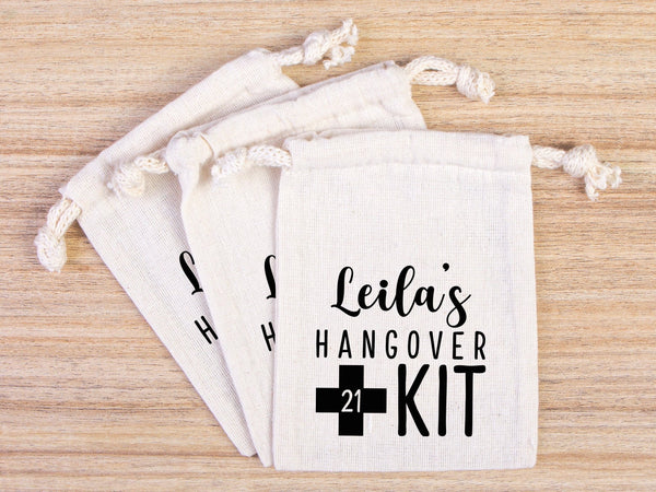 Birthday Hangover kit Bags, Recovery Kit Party Custom Name Print, Organic Cotton Drawstring Pouchs Bag - Pamusan.com