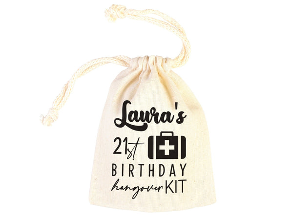 Birthday Hangover Kit Bag – Personalized Cotton Drawstring Pouch — print detail | Pamusan