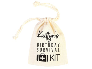 Birthday Party Pouch Bags - Recovery Kit Party Bachelorette Custom Name Print, Organic Cotton Drawstring Pouchs Bag - Pamusan.com