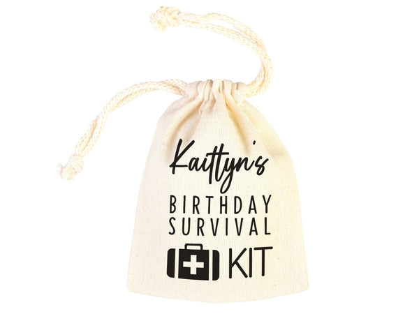 Birthday Party Pouch Bags - Recovery Kit Party Bachelorette Custom Name Print, Organic Cotton Drawstring Pouchs Bag - Pamusan.com