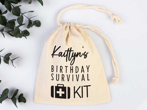 Birthday Party Pouch Bags - Recovery Kit Party Bachelorette Custom Name Print, Organic Cotton Drawstring Pouchs Bag - Pamusan.com