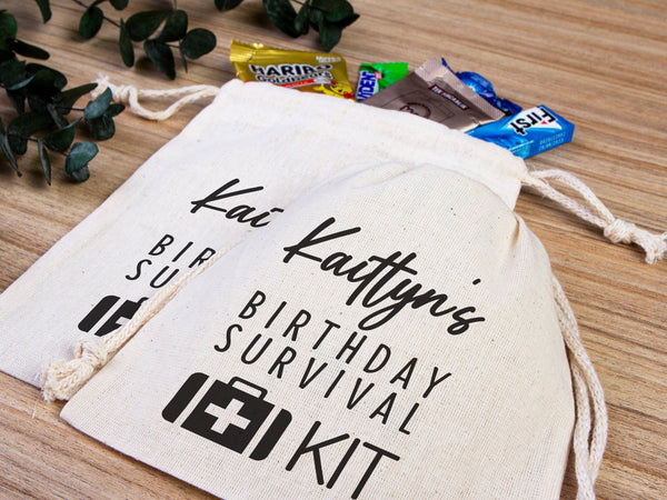 Birthday Party Pouch Bags - Recovery Kit Party Bachelorette Custom Name Print, Organic Cotton Drawstring Pouchs Bag - Pamusan.com