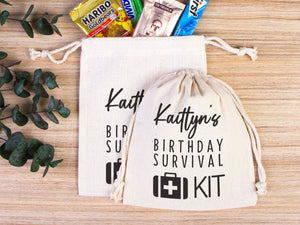 Birthday Party Pouch Bags - Recovery Kit Party Bachelorette Custom Name Print, Organic Cotton Drawstring Pouchs Bag - Pamusan.com
