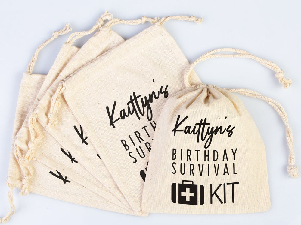Birthday Party Pouch Bags - Recovery Kit Party Bachelorette Custom Name Print, Organic Cotton Drawstring Pouchs Bag - Pamusan.com