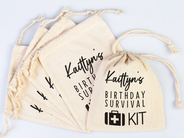 Birthday Party Pouch Bags - Recovery Kit Party Bachelorette Custom Name Print, Organic Cotton Drawstring Pouchs Bag - Pamusan.com