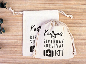 Birthday Party Pouch Bags - Recovery Kit Party Bachelorette Custom Name Print, Organic Cotton Drawstring Pouchs Bag - Pamusan.com
