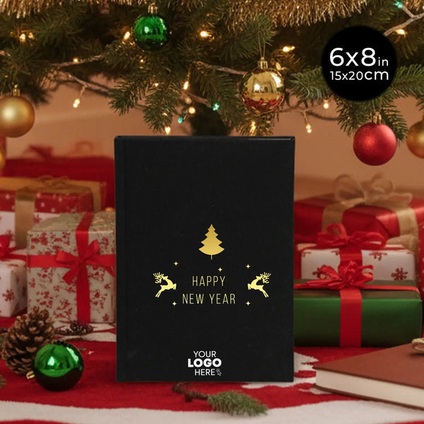 Black Canvas Holiday Notebook 6" × 8" – Custom Name Printed New Year Gift - Pamusan.com