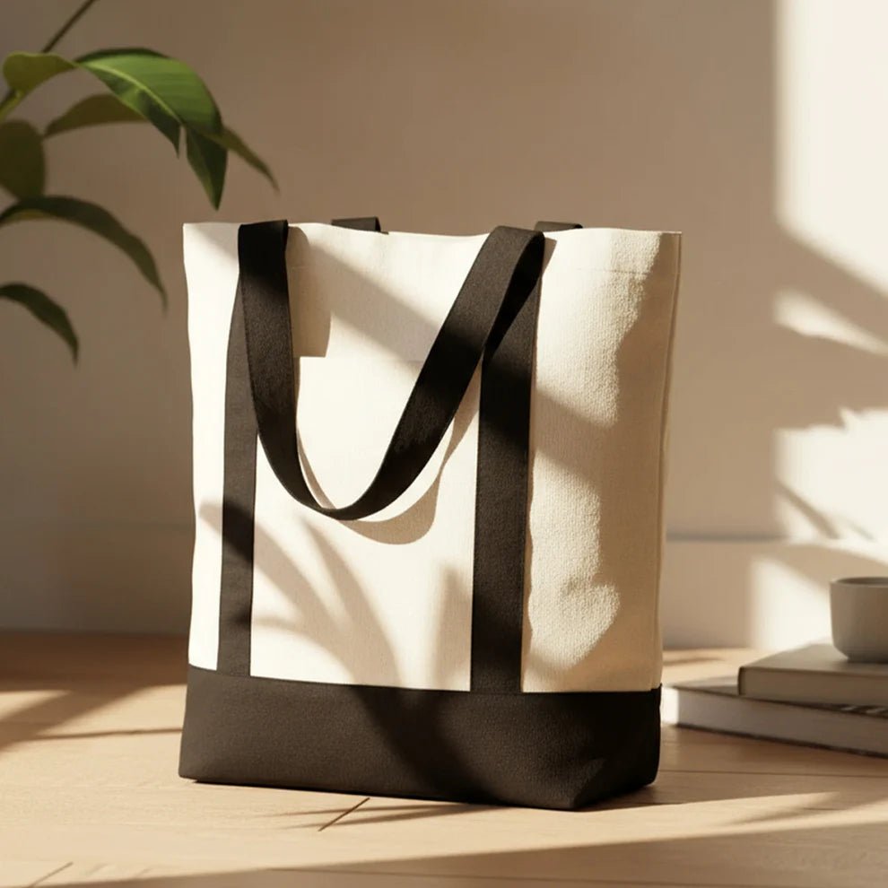 Black Canvas Tote Bag – Large 16"x14"x5", Eco - Friendly & Reusable - Pamusan.com