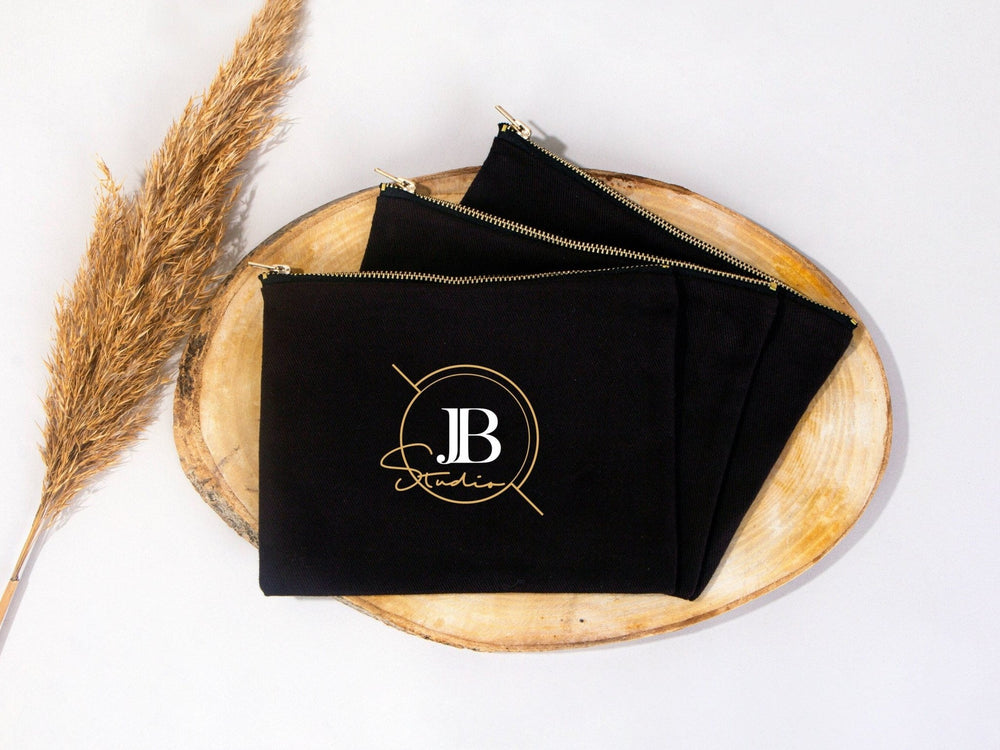 Black Clutch Bag 8"x6" – Custom Logo Cosmetic & Personalized Makeup Pouch for Bridesmaids - Pamusan.com