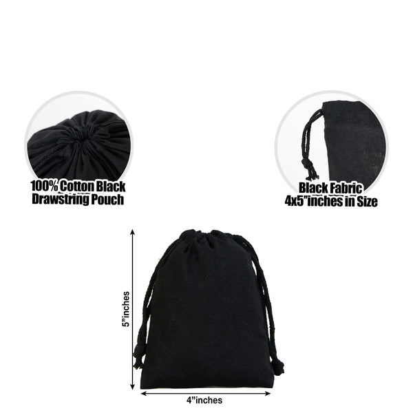 Black Fabric Drawstring Pouch 4"x5" – Reusable Cotton Bag - Pamusan.com