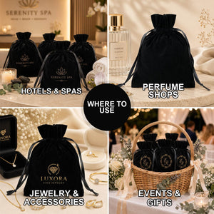 Black Velvet Drawstring Pouch – 6" × 8" (15 × 20 cm) - Pamusan.com