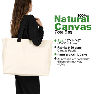 Blank Canvas Tote Bags 16"W x 14"H x 6"L – Two Side Pockets, Black Woven Handles, Full 6" Gusset – 450 gsm Cotton - Pamusan.com