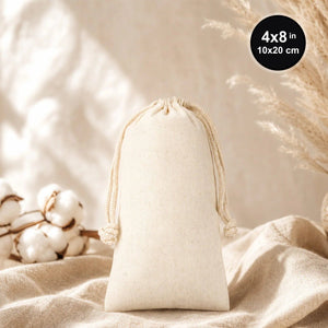Blank Cotton Drawstring Pouch – 4"x8" (10x20 cm) Natural Muslin Favor Bag - Pamusan.com