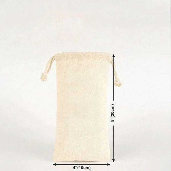 Blank Cotton Drawstring Pouch – 4"x8" (10x20 cm) Natural Muslin Favor Bag - Pamusan.com