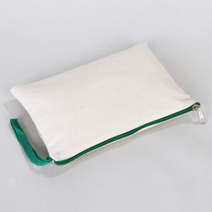 Blank Green Zippered Cotton Pouch – 8"x6" Plain & Durable Clutch Bag - Pamusan.com