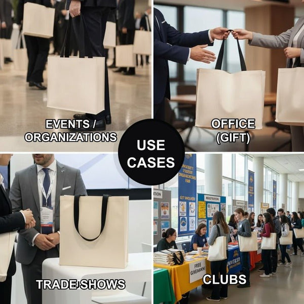 Blank Large Canvas Tote Bag with Woven Handles – 14.5"x14.5"x5.5" (37x37x14 cm) - Pamusan.com