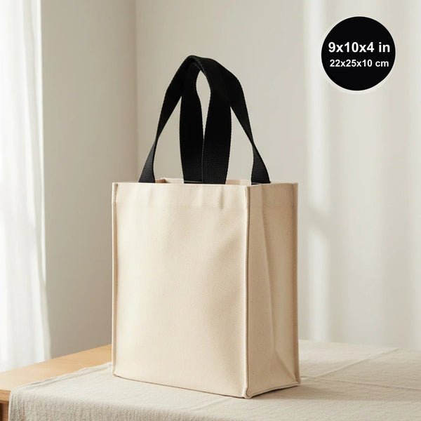 Blank Natural Canvas Tote Bag – Small 9"x10"x4" (22x25x10 cm) - Pamusan.com