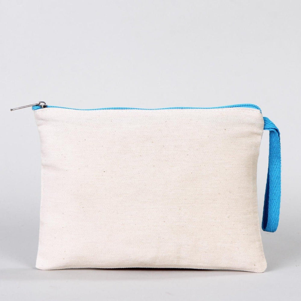 Blank Turquoise Zippered Clutch Bag – 8"x6" Reusable Cotton Pouch - Pamusan.com