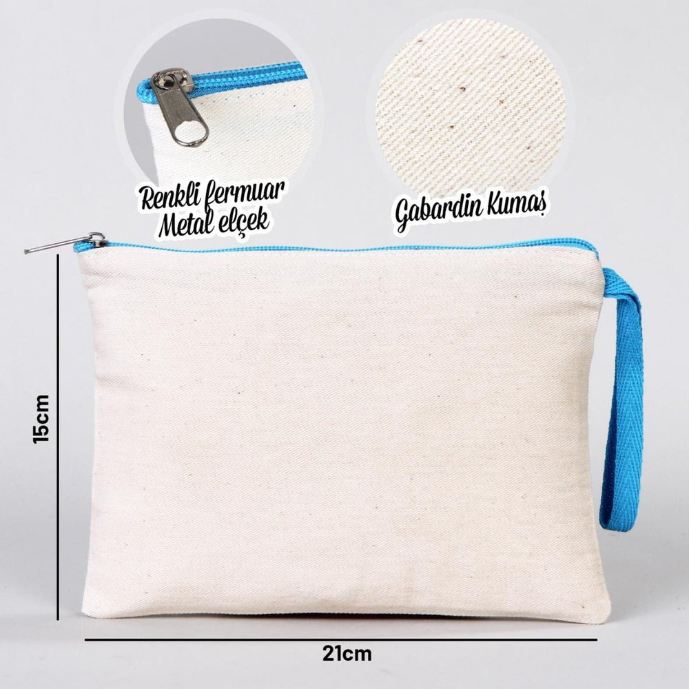 Blank Turquoise Zippered Clutch Bag – 8"x6" Reusable Cotton Pouch - Pamusan.com