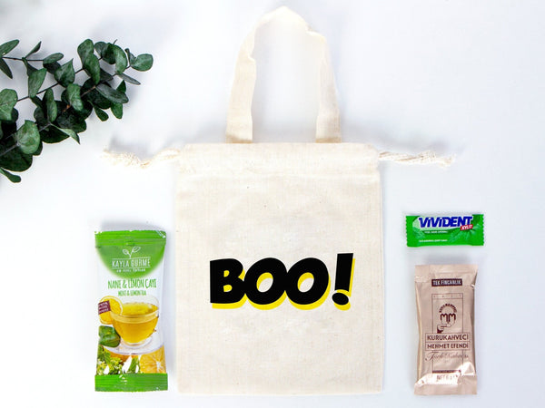 Boo Party Favor Bags - 6"W x 8"H (15 cm x 20 cm) Wedding Festival, Party Favor Bags, Cotton Favor Bags - Pamusan.com