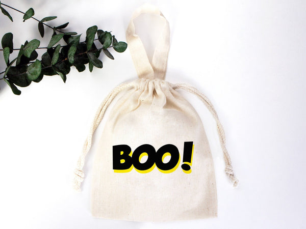 Boo Party Favor Bags - 6"W x 8"H (15 cm x 20 cm) Wedding Festival, Party Favor Bags, Cotton Favor Bags - Pamusan.com