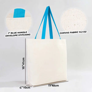 Canvas Beach Tote Bag with Blue Handles – 19" × 16" × 4" (48 × 41 × 10 cm) – 10 oz Cotton - Pamusan.com