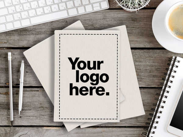 Canvas Cover Notebook – Custom Text, Logo, or Photo Print | 80 Blank Pages | Promotional Notepad — print detail | Pamusan