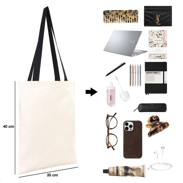 Canvas Purse with Black Handles - 14" x 16" (35x40 cm) - 10 oz - Pamusan.com