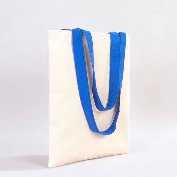 Canvas Purse with Blue Handles - 14" x 16" (35x40 cm) - 10 oz - Pamusan.com