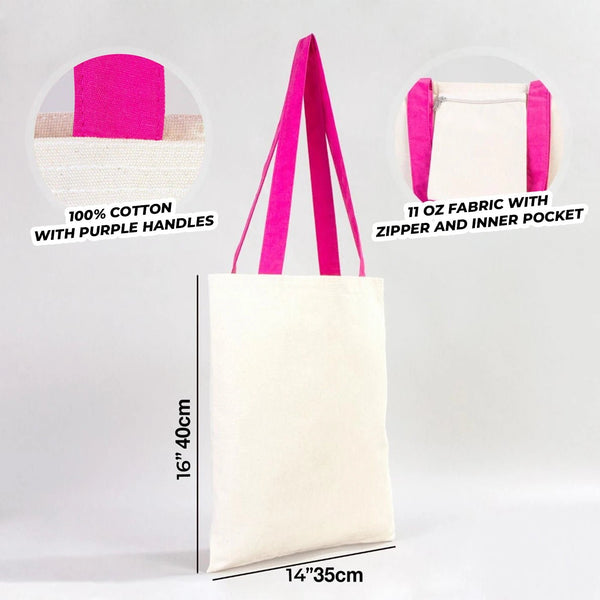 Canvas Purse with Fuchsia Handles - 14" x 16" (35x40 cm) - 10 oz - Pamusan.com