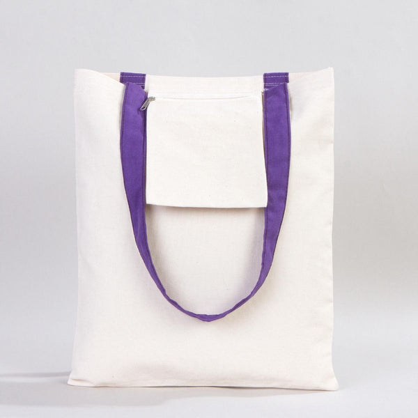 Canvas Purse with Purple Handles - 14" x 16" (35x40 cm) - 10 oz - Pamusan.com