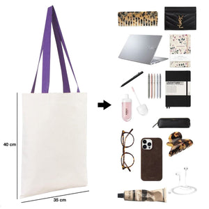 Canvas Purse with Purple Handles - 14" x 16" (35x40 cm) - 10 oz - Pamusan.com