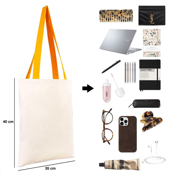 Canvas Purse with Yellow Handles - 14" x 16" (35x40 cm) - 10 oz - Pamusan.com
