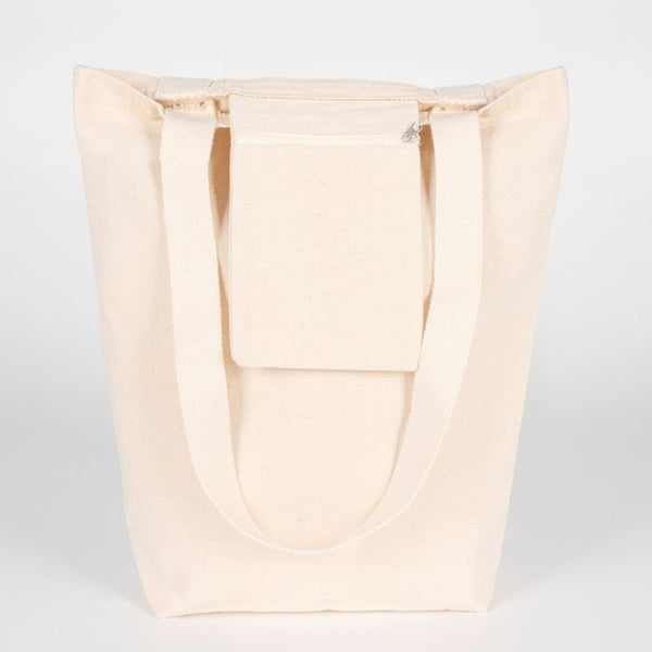 Beige tote bag on a light gray background